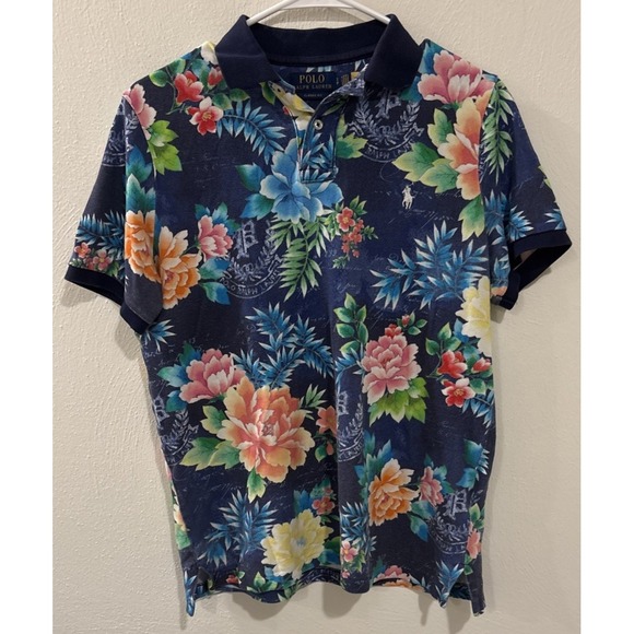 Polo Ralph Lauren Men's Small Royal Floral Print Mesh Polo Shirt Short Sleeve - Picture 1 of 3